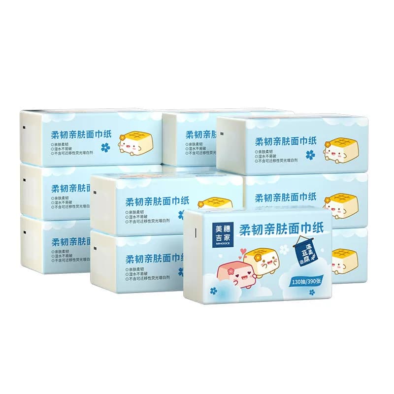 美穗吉家柔韧亲肤面巾纸原生竹浆 390张/ 3层 130抽*12包 /提