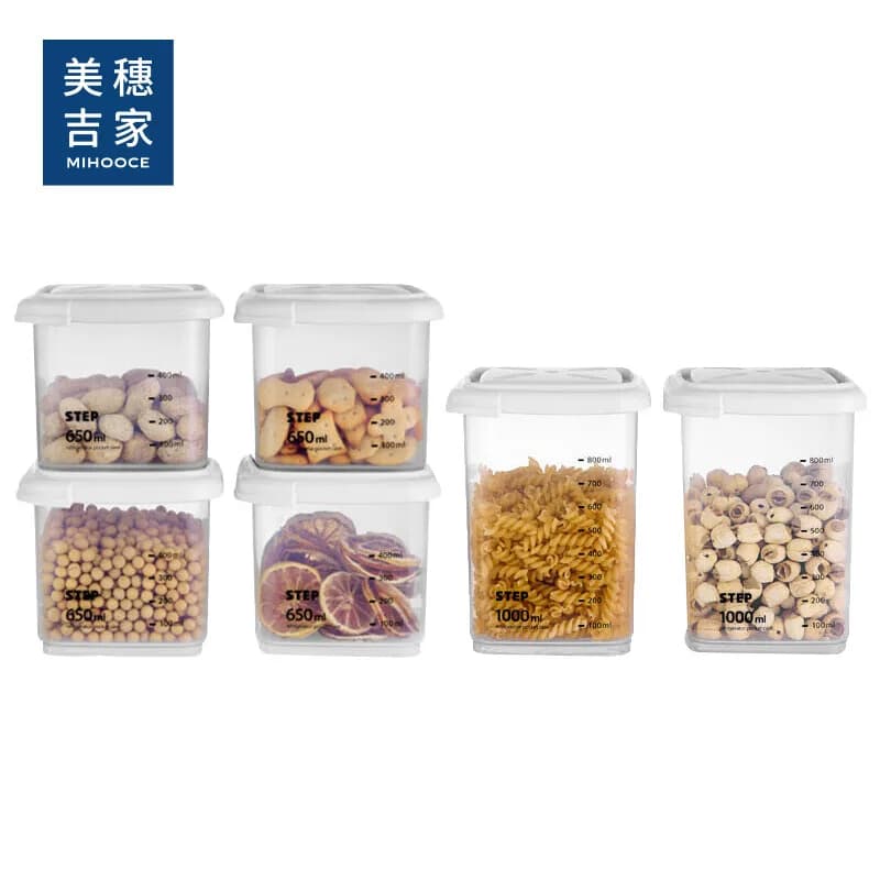 美穗吉家大容量塑料保鲜盒厨房收纳盒冰箱冷冻盒 透明6件套4.6L