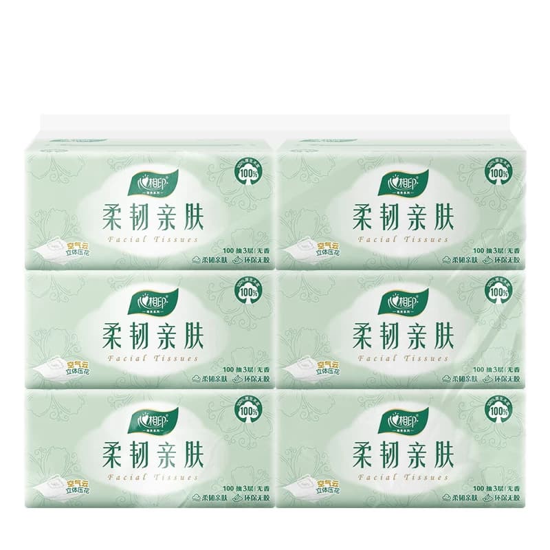 心相印抽纸 柔韧亲肤 3层100抽立体压花 不掉屑纸巾3层 100抽*6包