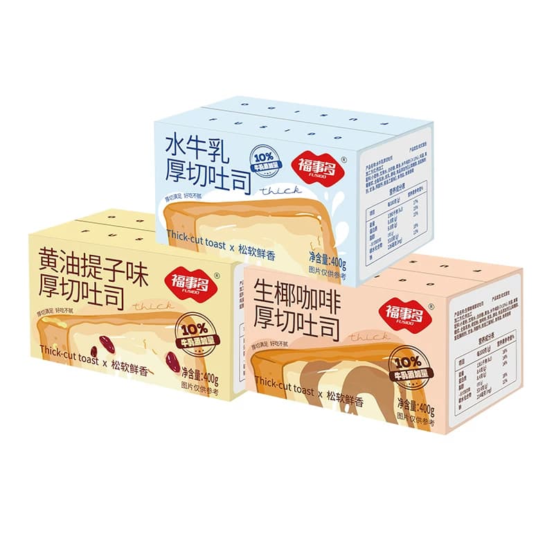 福事多厚切吐司（水牛乳/黄油提子/生椰咖啡3口味400g*3盒装