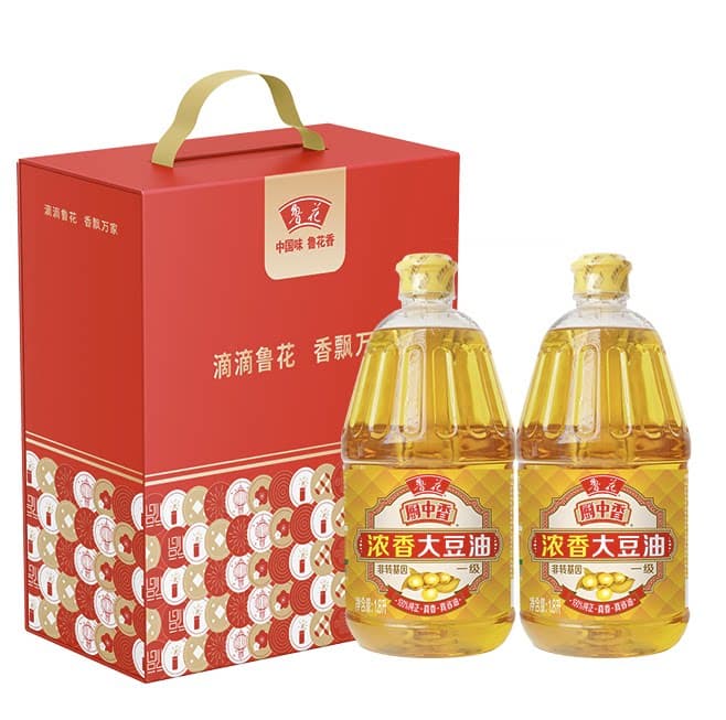 鲁花浓韵尊品礼盒A 厨中香浓香大豆油1.8LPET瓶*2