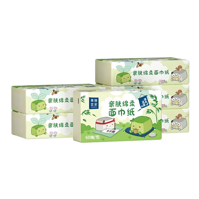 美穗吉家亲肤绵柔面巾纸原生竹浆 240张/60抽/包*6包/提