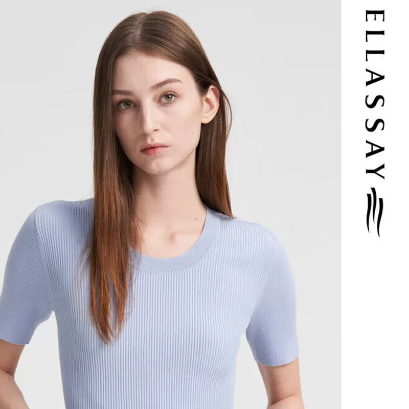 歌力思（ELLASSAY）夏款通勤简约修身短袖针织衫女