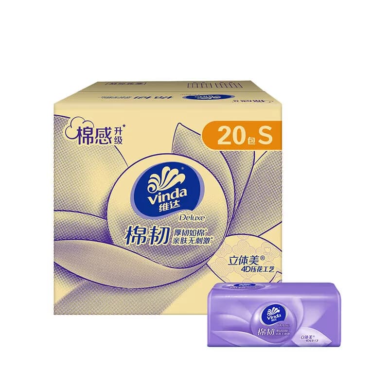 维达棉韧K抽取式面巾纸餐巾纸3层90抽20包/箱*1箱V2834-B