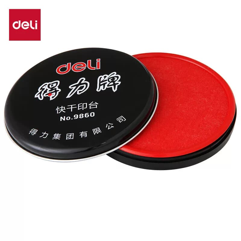 得力文具 金属圆盖财务快干印台印泥 100mm 红色 9860 5个/盒