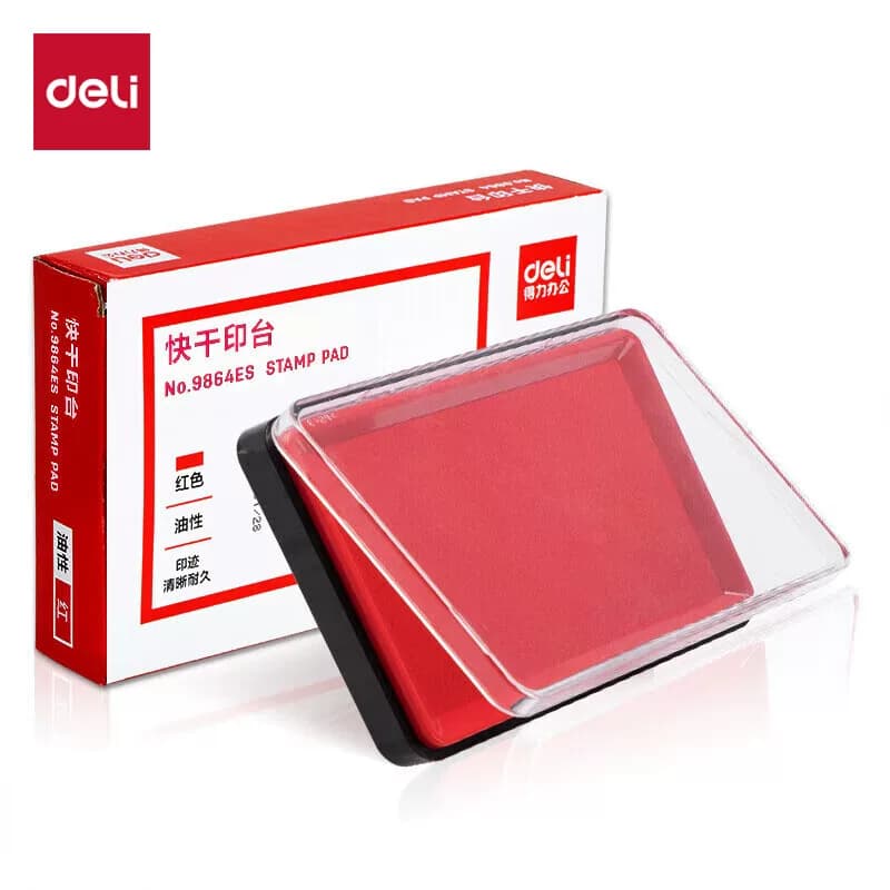 得力文具 透明外壳方形快干印台 138*86mm 红色 9864ES