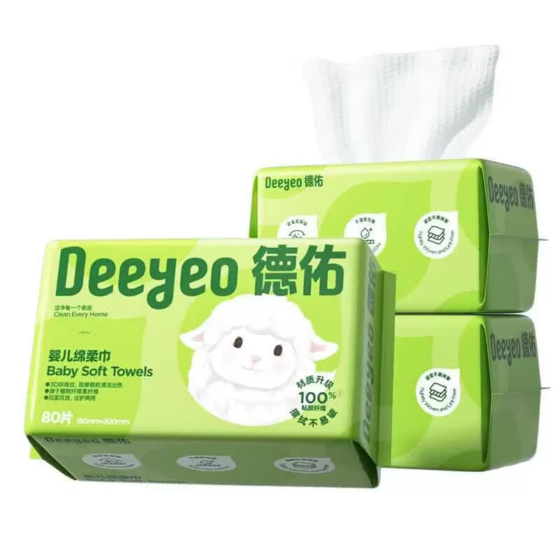 德佑洗脸巾Y干湿两用小白羊款咩咩干脸巾80抽/包*3包单位：组