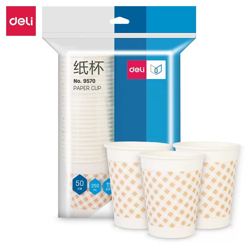 Deli/得力 加厚一次性纸杯 250ml 9570 50只/包 单位：包