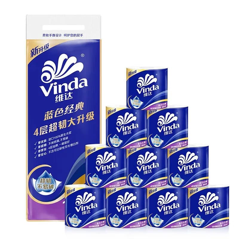 维达有芯卷纸卫生纸厕纸卷筒纸4层160克10卷/提*3提V4080单位：组