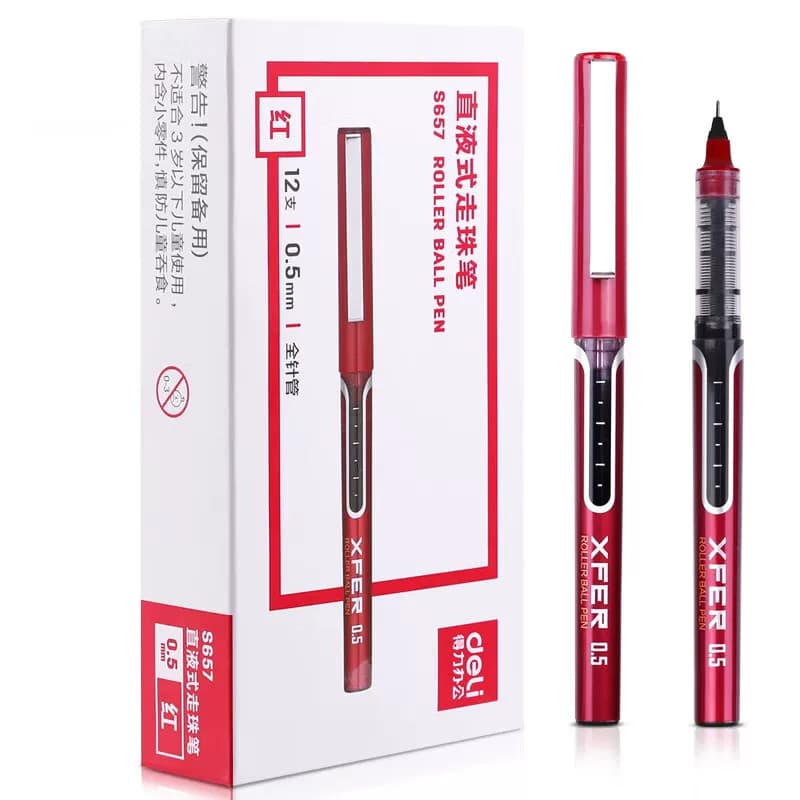 得力文具 全针管直液式中性笔 0.5mm 红色 S657 12支/盒 单位：盒