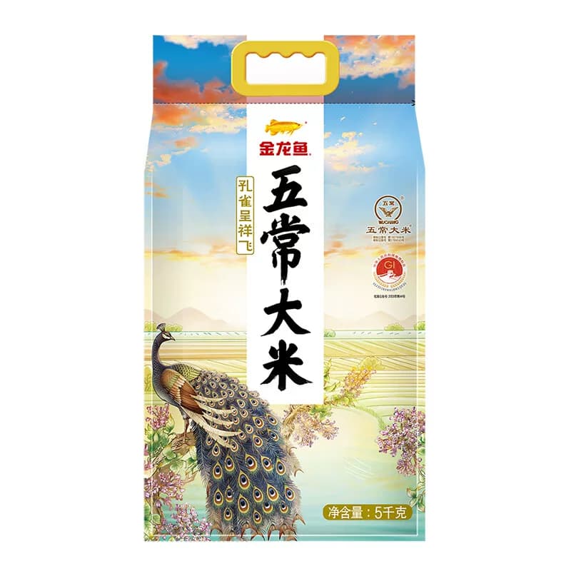 金龙鱼孔雀呈祥飞五常大米5kg 黄金产地优质东北五常大米稻花香
