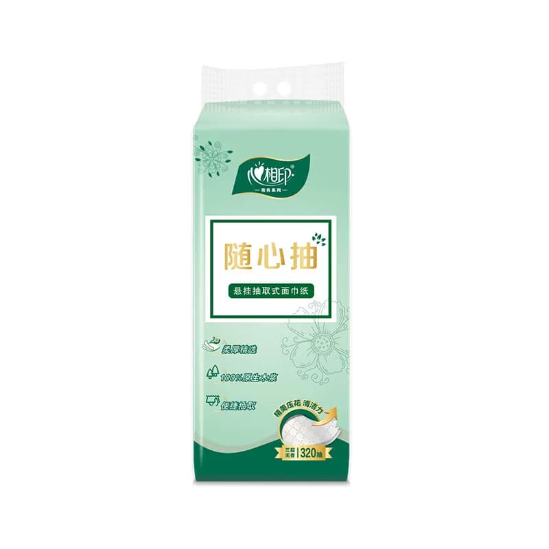 DTD320（箱装）心相印三层压花悬挂抽取面巾纸（8提）赠一个挂钩