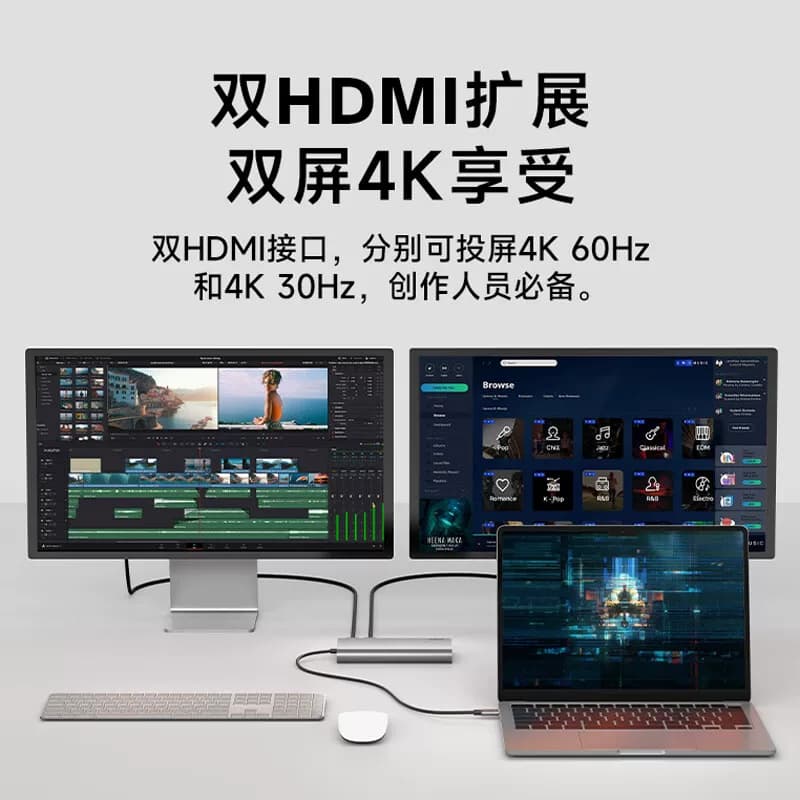 Belkin贝尔金Type-C扩展坞8合1双HDMI超清4K拓展10Gbps电脑PD供电,详情图 3