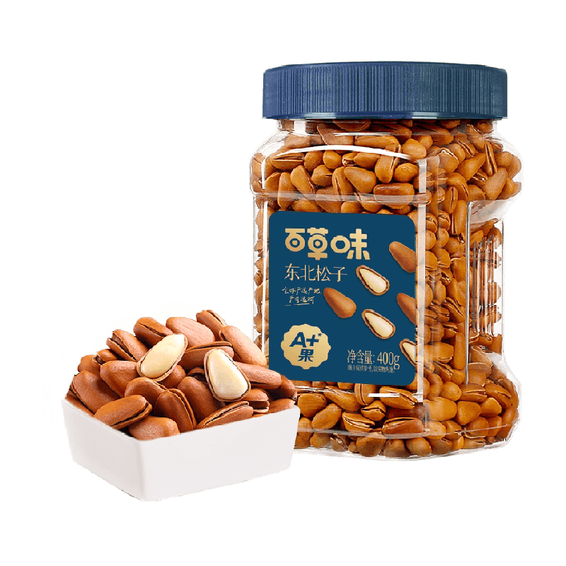 百草味罐装坚果东北松子400g休食品小吃手剥开口健康自然特产网红