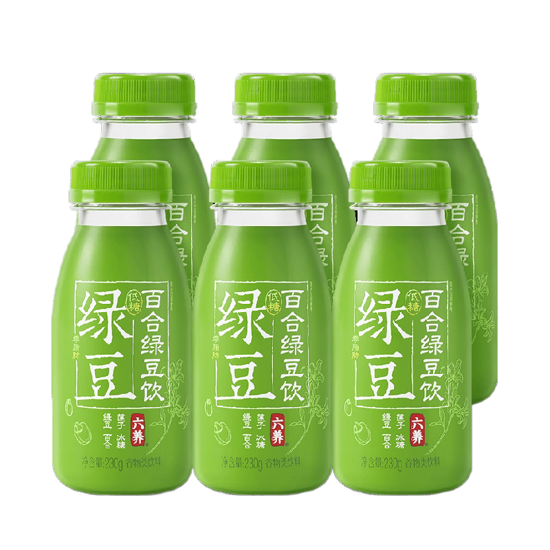 六养百合绿豆饮diy绿豆冰沙雪糕低脂清爽绿豆汤饮料230g*6瓶