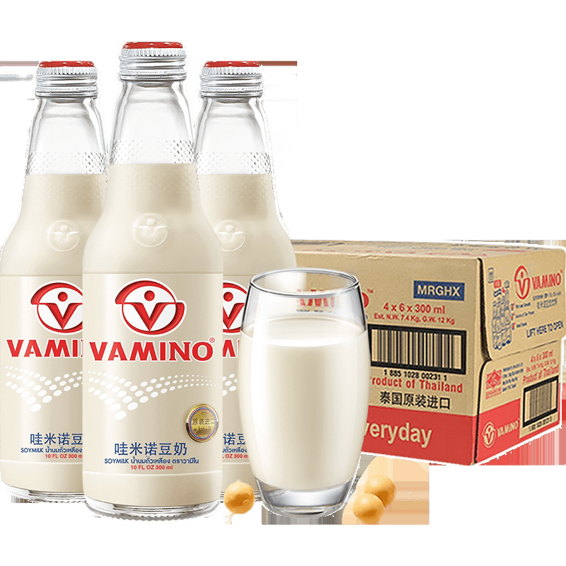 泰国vamino哇米诺原味豆奶植物蛋白饮料玻璃瓶整箱多口味