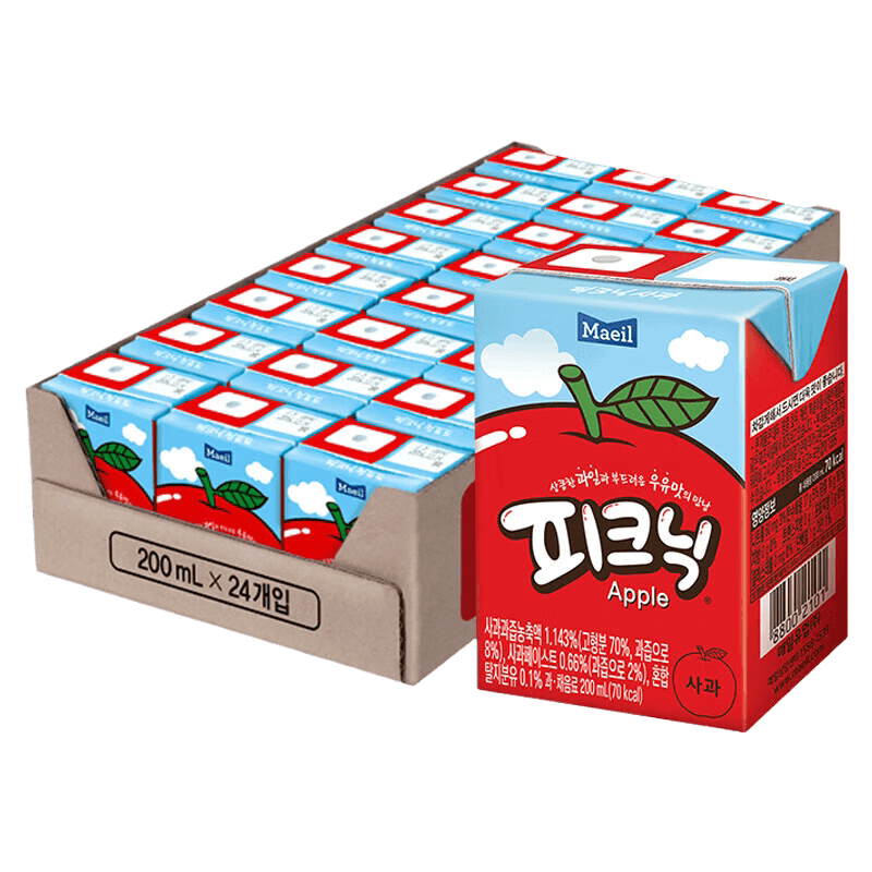 Maeil每日必口利果汁饮料苹果味200ml*24盒韩国进口Picnic小胖子
