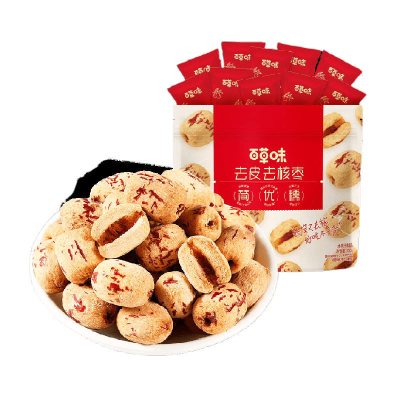 百草味去皮去核枣红枣无核无皮新疆特级糯糯枣免洗枣零食
