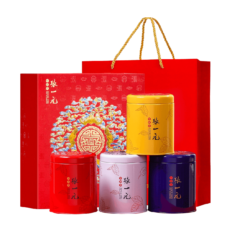 张一元茶叶四大茗茶五福礼盒红茶龙井铁观音中国风礼盒