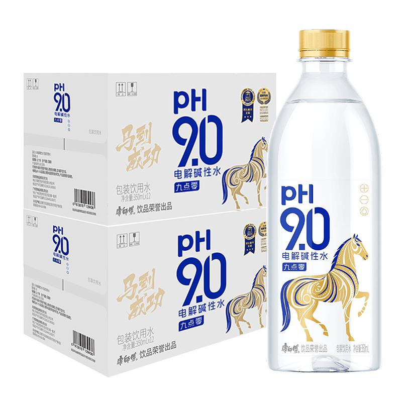 康师傅九点零电解碱性水350ml*12瓶*2箱金马瓶