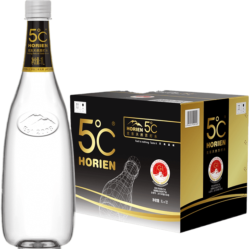 Horien 5°C 克东天然弱碱性苏打水1000ML*12瓶整箱