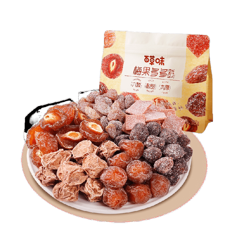 百草味梅果多多500g混合口味话梅杨梅葡萄干蜜饯果脯果干网红零食