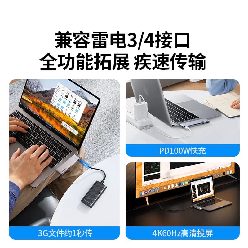 绿联扩展坞适用macbook拓展坞air/pro苹果电脑转接头hdmi配件M4雷电4/3转换器uab接口typec直插mac笔记本iPad,详情图 3