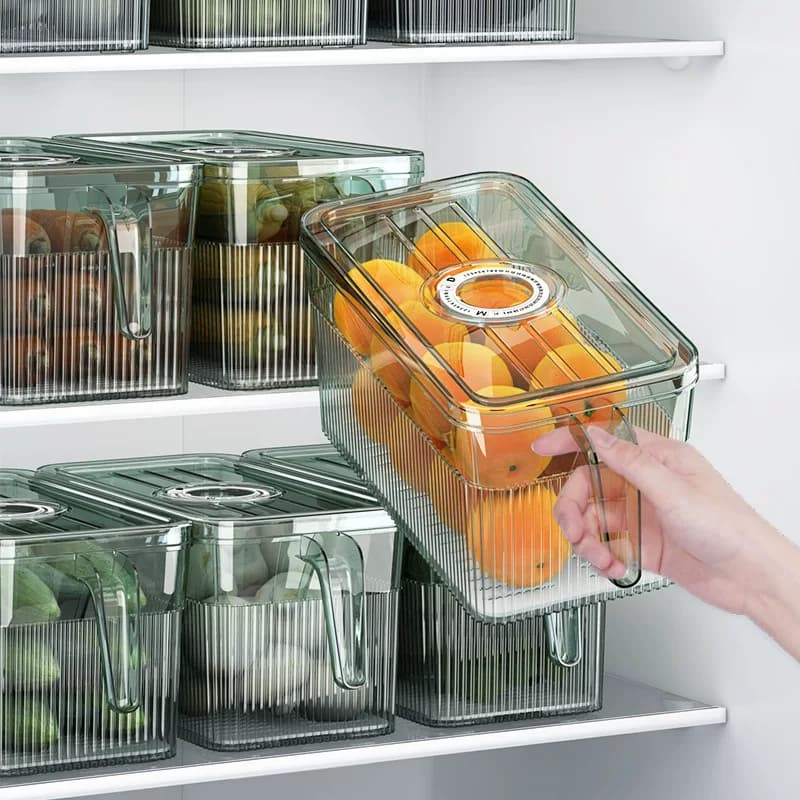 保鲜盒家用可沥水食品保鲜盒密封置物盒带手柄叠加收纳箱【企采】,详情图 1