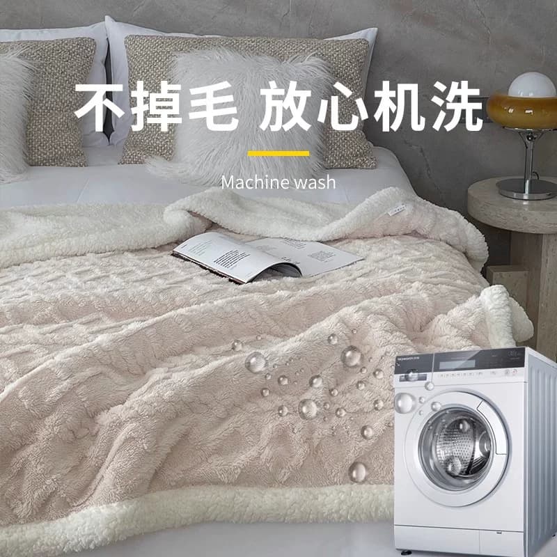 无印良品沙发盖毯羊羔绒毛毯办公室午睡加厚冬季珊瑚绒小毯子,详情图 5