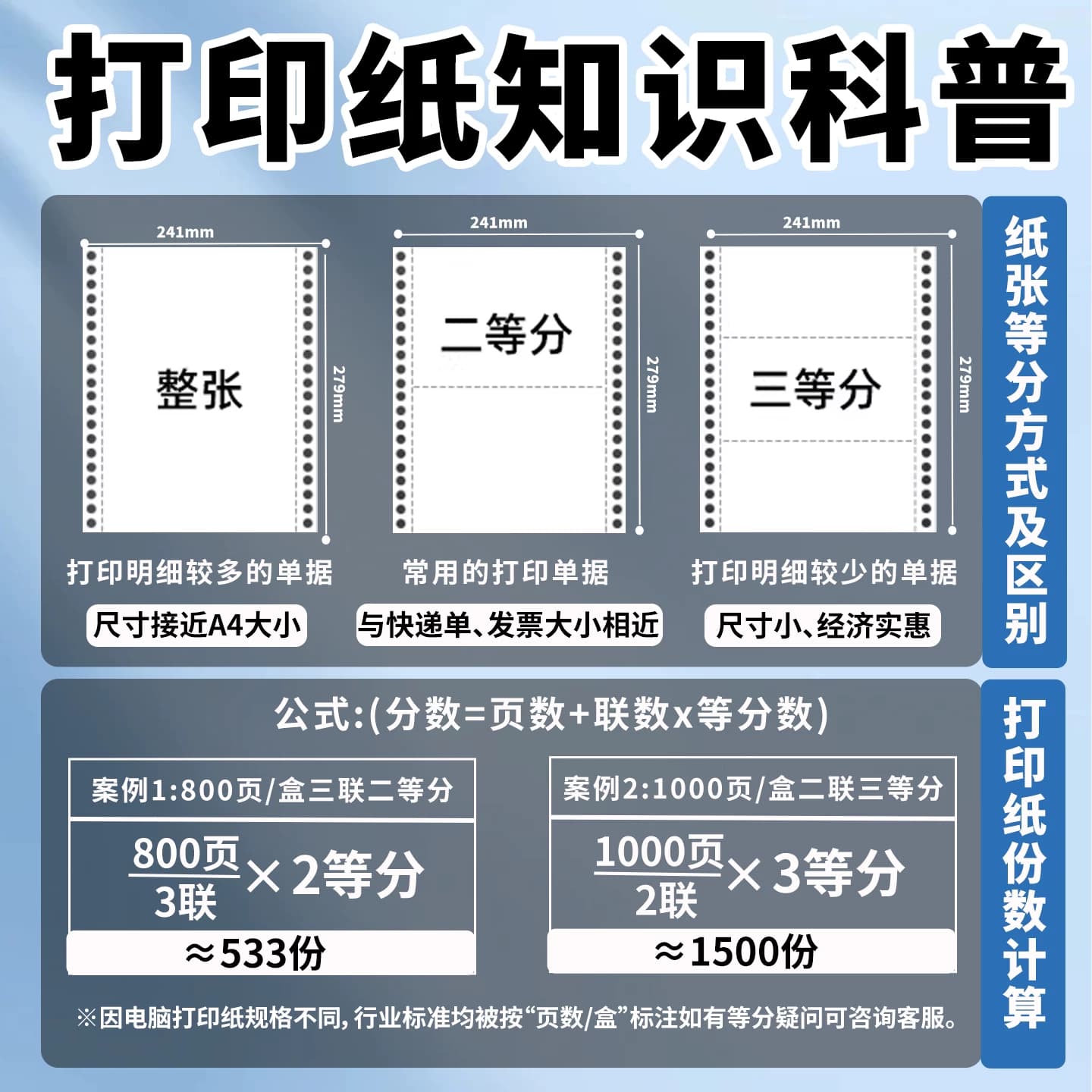 得力K241针式打印纸三联二等分二联三等分电脑针式打印机专用纸三联二联四联单凭证联出库单票据专用纸可撕边,详情图 4